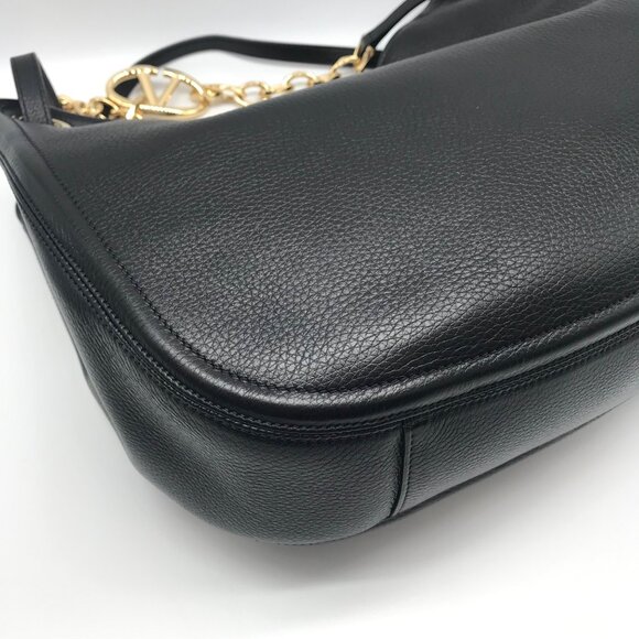 Valentino Garavani Black Leather V Logo Moon Tote Bag - Picture 5 of 11